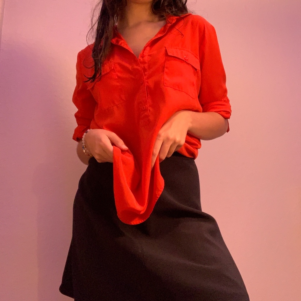 ruby red mid button up collared blouse!